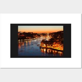 Ponte da Arrabida and Ribeira at dusk, Porto Posters and Art